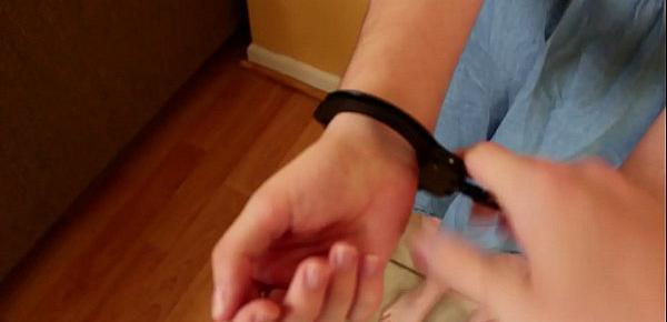  Girl Bound With Handcuffs Sucks Cock to Escape